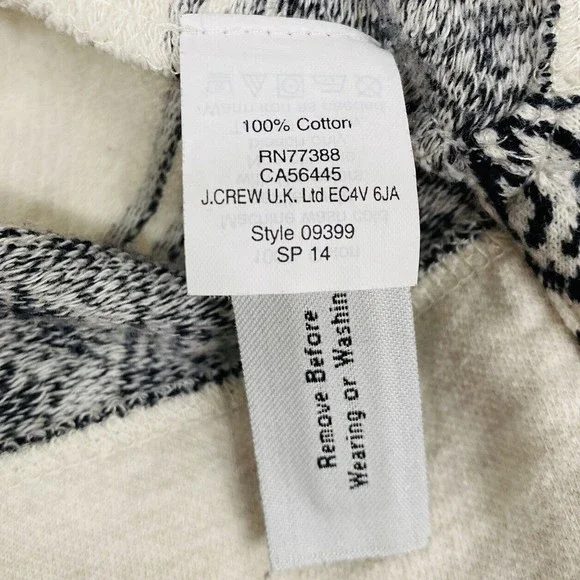 J Crew Sz Small Black Cream Graphic 3/4 Sleeve Sweatshirt - Picture 9 of 9